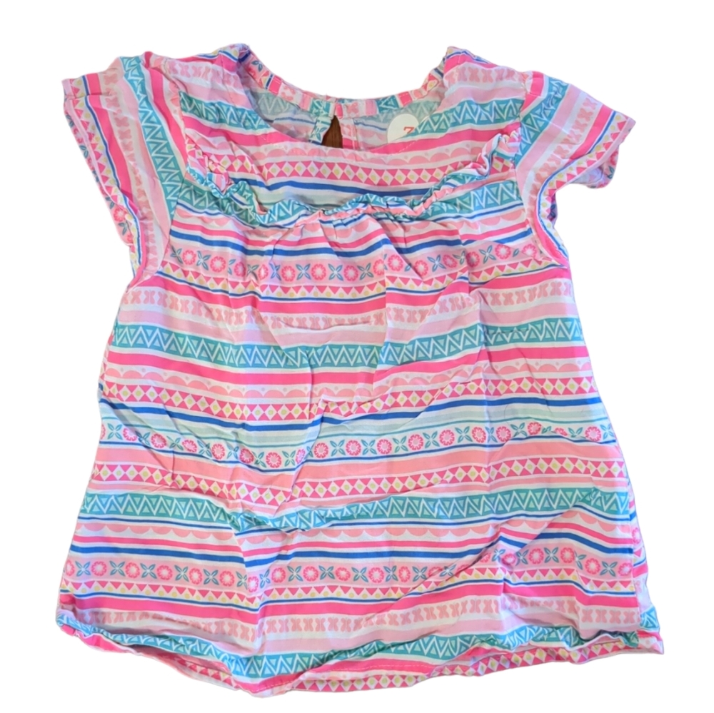🍁2/$7🍁365 KIDS Pink Blue White Striped Floral Shirt Sleeve Shirt